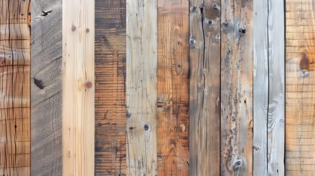 A row of wooden boards with a variety of colors and textures