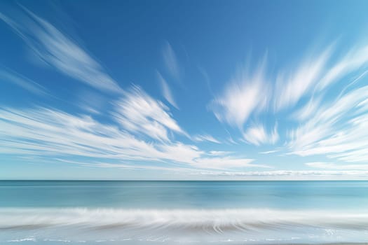 Tranquil seascape with wispy cirrus clouds on a transparent white backdrop, perfect for peaceful coastal scenes