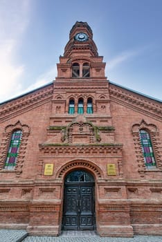 Entrance of the former Russian Orthodox Church in Ganja, Azerbaijan, converted into the Ganja State Puppet Theatre. A cultural landmark, showcasing historical significance and artistic repurposing