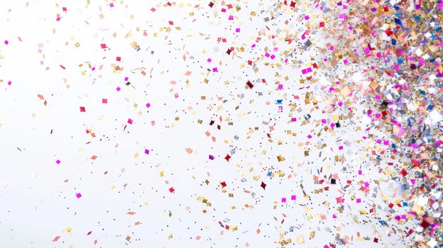 Sparkling confetti bursts creating a sense of excitement and celebration on a blank white backdrop