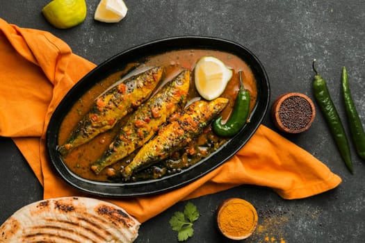 top view delicious fish meal tray. High resolution photo