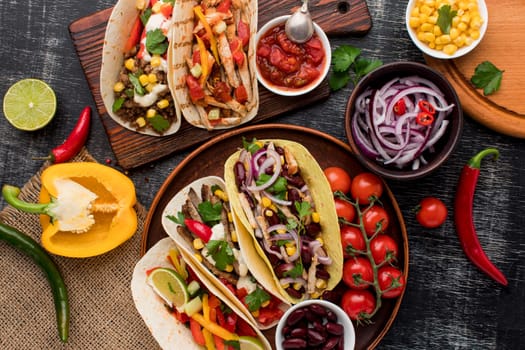 top view selection delicious mexican food. High resolution photo