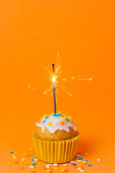 sweet cupcake with candle. High resolution photo