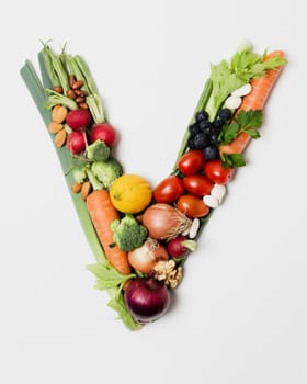 v shaped vegetable arrangement. High resolution photo