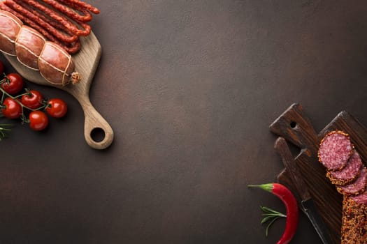 top view selection pork meat table. High resolution photo