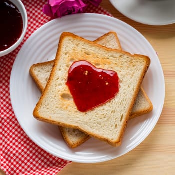 top view toast with jam rose. High resolution photo