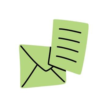 Doodle Open envelope with letter icon or logo, hand drawn with thin black line. Isolated on white background. Vector illustration