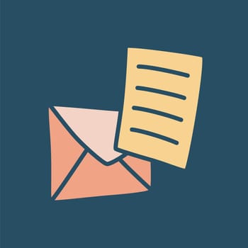 Doodle Open envelope with letter icon or logo, hand drawn with thin black line. Isolated on white background. Vector illustration