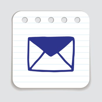 Doodle letter envelope icon or logo, hand drawn with thin black line. Isolated on white background. Vector illustration
