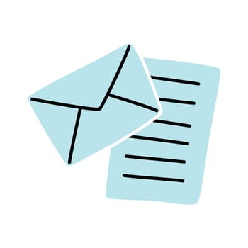 Doodle Open envelope with letter icon or logo, hand drawn with thin black line. Isolated on white background. Vector illustration