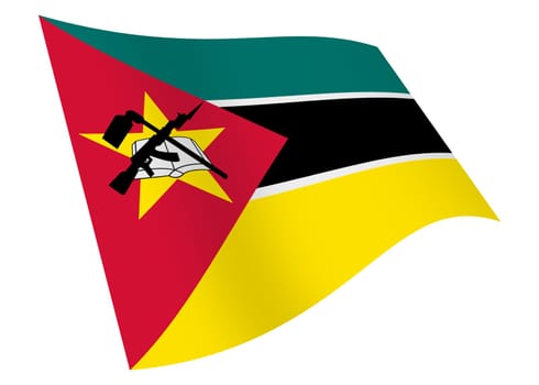 A Mozambique waving flag graphic isolated on white with clipping path 3d illustration