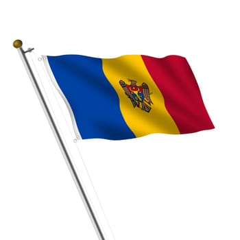 A Moldova flagpole 3d illustration on white with clipping path