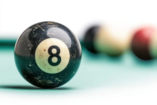 A black snooker ball with eight is placed on the green table, surrounded by other balls of different colors. The black billiard ball has no shadow and stands out against the background of bright green color, creating an atmosphere of excitement for playing. --chaos 10 --ar 3:2 --style raw --personalize ouic6xg --stylize 300 --v 6.1 Job ID: 763a27a6-554a-4429-95b5-bb6ad7a4696c