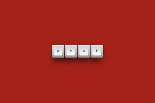 2025 text on a 3d keyboard button with shadow, 3d illustration
