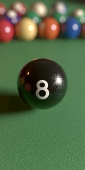 A black snooker ball with eight is placed on the green table, surrounded by other balls of different colors. The black billiard ball has no shadow and stands out against the background of bright green color, creating an atmosphere of excitement for playing. --chaos 30 --ar 1:2 --style raw --stylize 300 --v 6.1 Job ID: 793f077f-a1cb-4b8c-a232-aabc679e5dd6