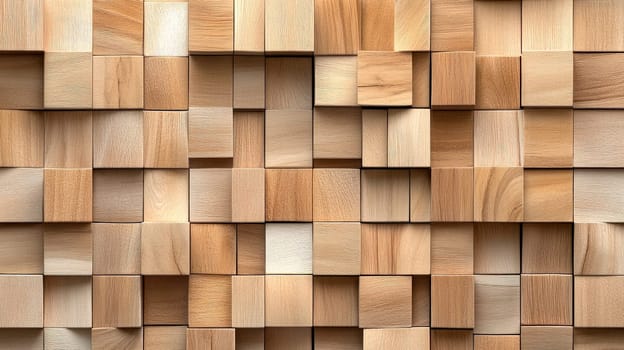 Wooden square surface texture.Wall texture with wood cubes for background. AI generated