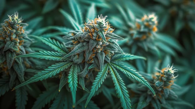 green cannabis flowers in full bloom. AI generative.