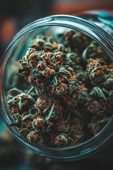green cannabis flowers in full bloom. AI generative.