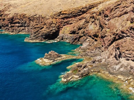 Picturesque landscape of the ocean coast. Rocks near Canical on the island of Madeira, Portugal.