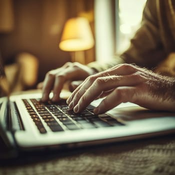 A person sitting comfortably at home makes purchases online. AI generative.