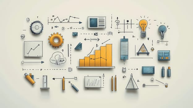 A minimalistic, hand-drawn diagram representing the iterative design process. The graphic is composed of simple, clear shapes and arrows that illustrate each step, capturing the flow from ideation to testing and refinement in a continuous loop.