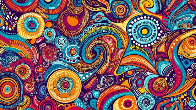 A stunning piece of Aboriginal art characterized by its vibrant colors and intricate patterns. The artwork showcases a high level of detail and contrast, reflecting the rich cultural heritage and storytelling traditions of Indigenous Australian artists. This colorful representation captures the essence of nature, spirituality, and community, inviting viewers to explore its depths.