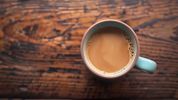 Bird's eye view of a mug filled with hot coffee