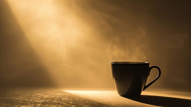 Captivating contrasts a coffee cup silhouette against a radiant backdrop