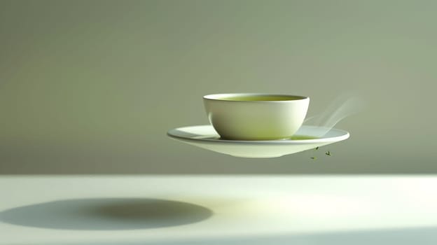 Clean and simple levitating cup of green tea