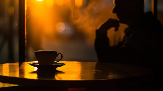 Coffee in the shadows a captivating silhouette against a warm glow