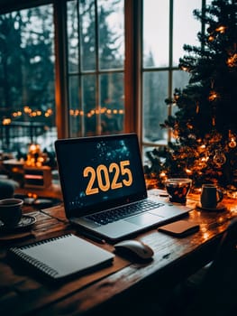 Computer with subtitles on monitor 2025. AI generative.