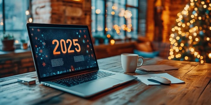 Computer with subtitles on monitor 2025. AI generative.
