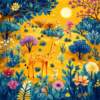 Illustration for children, savannah animals. AI generative.