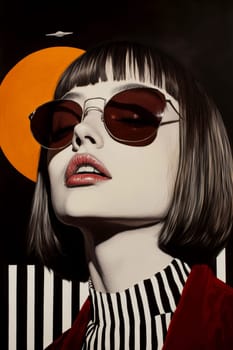Paint oil colors eye-catching hyper-detailed realism fantastic retro-futuristic portrait of straight short cut and bangs magenta hair slight sulky young albino woman 70's glamorous clothing on background dressed, portrait of famous people Dakota Fanning, the woman is standing in the middle of a striped black and electric cobalt grass field michael sewa edward hopper style, fuchsia moon, ufo disk flying in the starry black night sky, Bo Bartlett, Tom Bagshaw --chaos 30 --ar 2:3 --style raw --stylize 300 --v 6.1 Job ID: 051e910d-ddef-4e95-89e6-d9139821e77c