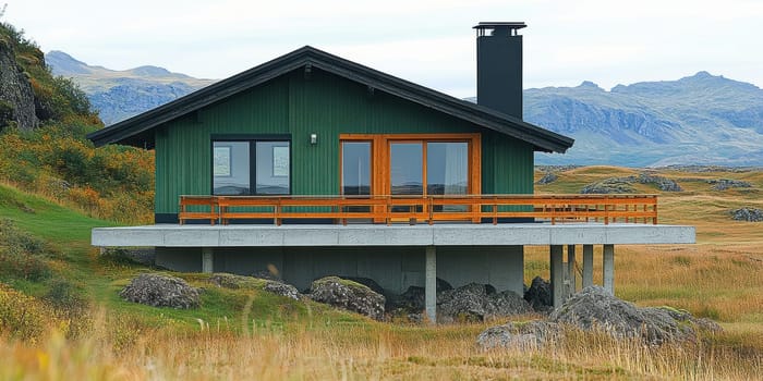 modern gabled house and landscape of the far north. AI generative.
