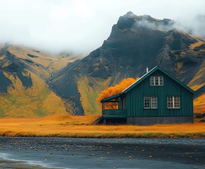 modern gabled house and landscape of the far north. AI generative.