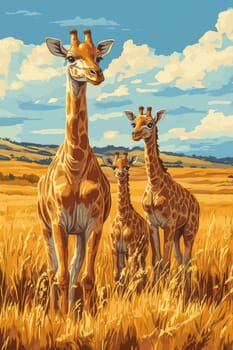 Illustration for children, savannah animals. AI generative.