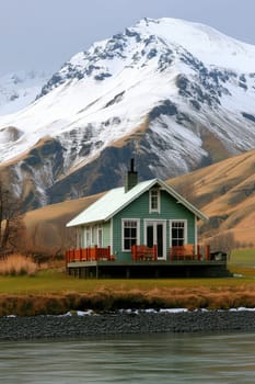 modern gabled house and landscape of the far north. AI generative.