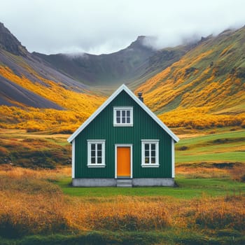 modern gabled house and landscape of the far north. AI generative.