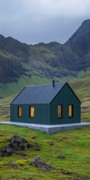 modern gabled house and landscape of the far north. AI generative.