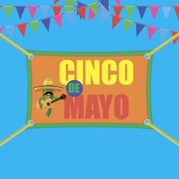 Mexican festival Cinco de mayo. Banner for party. Traditional holiday.