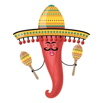 Vector Mexican sombrero with maracas. Cinco de mayo symbol isolated on white background.