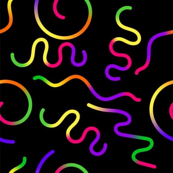 Vector Abstract Seamless Colored Gradient Shapes Set. Squiggly Design Elements. Graphic with Wavy Lines in Rainbow Colors. Colorful Fluid Wave Pattern.