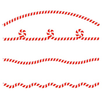Vector Christmas candy cane lines isolated on white background. Xmas symbol. Traditional xmas candy with red and white stripes. Santa caramel cane with striped pattern.