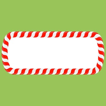 Raster Christmas candy cane frame with red and white stripes on green background. Xmas border.