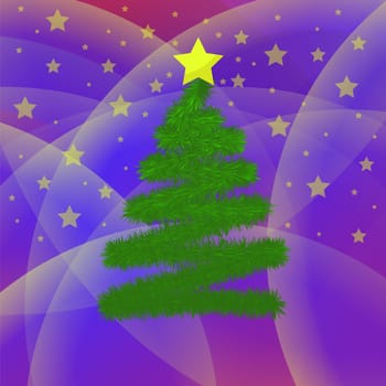 Vector Christmas tree stylized in the form a candy spiral with red and white stripes on winter background. Xmas poster.