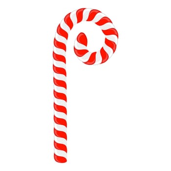 Vector Christmas candy cane icon isolated on white background. Xmas symbol. Traditional xmas candy with red and white stripes. Santa caramel cane with striped pattern.
