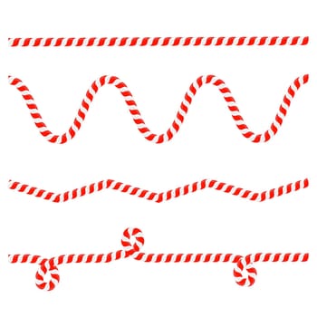 Vector Christmas candy cane lines isolated on white background. Xmas symbol. Traditional xmas candy with red and white stripes. Santa caramel cane with striped pattern.