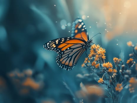 A vibrant monarch butterfly perched on a blooming flower, symbolizing transformation and beauty in nature.