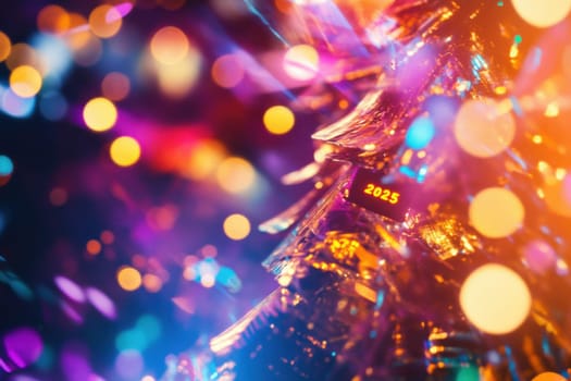 A beautifully decorated festive tree sparkles with colorful lights and ornaments celebrating the holiday spirit in a lively and vibrant atmosphere.
